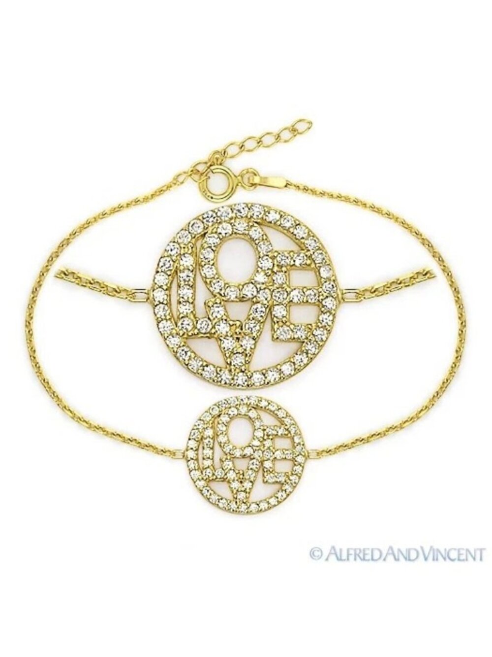 Love Circle Charm Bracelet w/ Cubic Zirconia CZ Crystals in .925 Sterling Silver